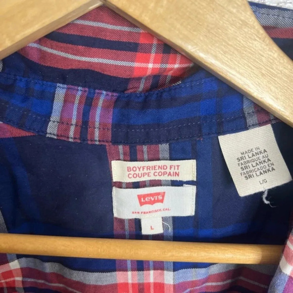 Levi’s plaid button down shirt pink blue boyfriend fit size  large - Picture 5 of 8